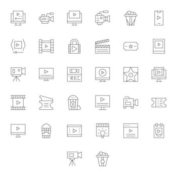 32 Icons for Movie featuring 128x128 Grid Fitted Thin Line Graphics vector