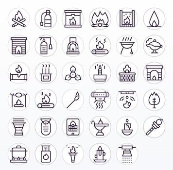 35 Pixel Optimized High Resolution Icons for Fire in elegant Regular Line design vector