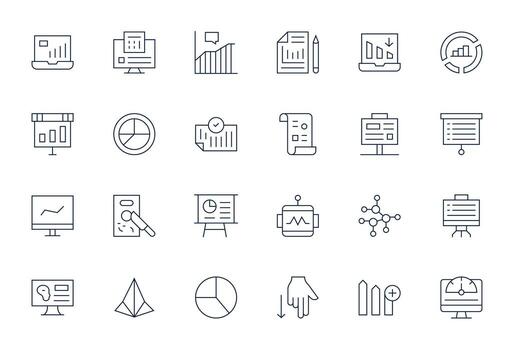 Graph Modern Collection with 24 Thin Line High Resolution Grid Fitted Icons vector