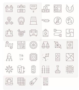 Delgado línea estilo componente íconos con 40 alto resolución editable diseños vector