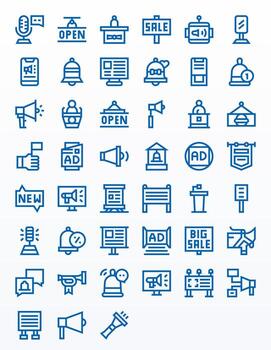 45 128x128 Bold Line Icons for Announcement with Pixel Optimized precision vector
