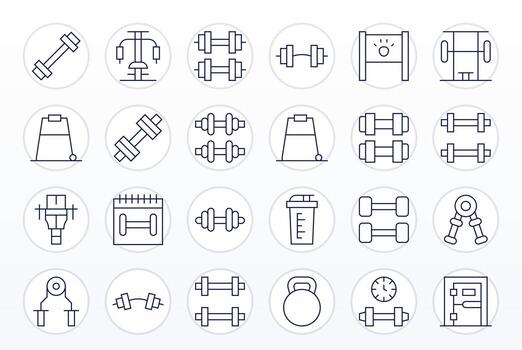 24 Icons for Weightlifting optimized in Pixel Optimized Retina Ready Thin Line resolution vector