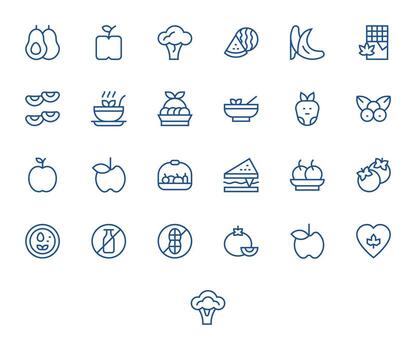 Vegan Visual Pack containing 25 Regular Line Pixel Optimized Icons vector