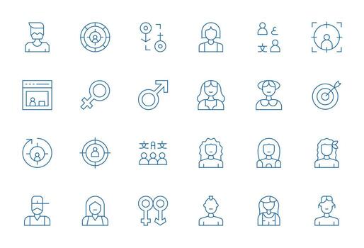 Demographic Scalable Set featuring 24 Editable Thin Line 256x256 Icons vector