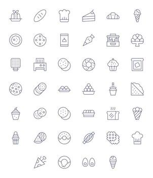40 Thin Line Pixel Optimized Icons crafted for Bakery 64x64 applications vector