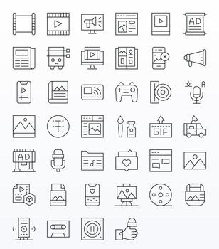 40 Display Perfect Thin Line Icons designed for Media Interface vector