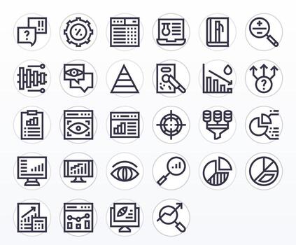 Data Analysis Icon Collection with 28 High Resolution Bold Line Designs vector