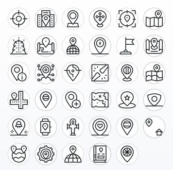 Coordinates Icon Arsenal with 35 High Resolution Regular Line Grid Fitted designs vector