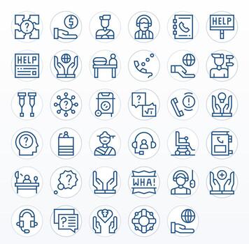 Assistance Scalable Set featuring 35 Editable Regular Line High Resolution Icons vector