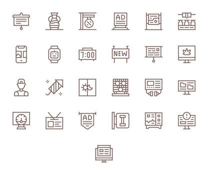 Display Scalable Set featuring 25 Detail Enhanced Regular Line 256x256 Icons vector