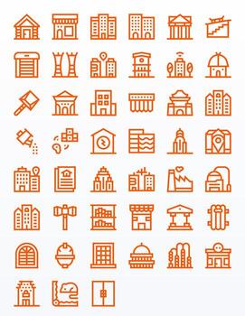 edificio icono caja de herramientas presentando 45 monitor Perfecto 256x256 negrita línea elementos vector