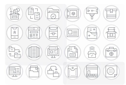 24 Thin Line Grid Fitted Icons for Folder Graphics vector