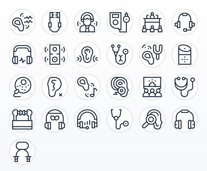 escuchando icono caja de herramientas presentando 25 cuadrícula equipado 256x256 regular línea elementos vector