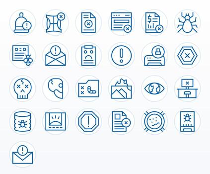 Error Message Grid Fitted Set with 25 High Resolution Regular Line Icons vector