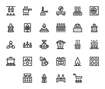 Burner Icon Set with 28 Bold Line 64x64 Pixel Aligned Graphics vector