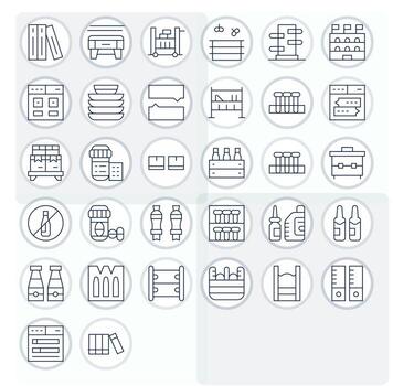 contenedores visual paquete conteniendo 32 Delgado línea píxel Perfecto íconos vector