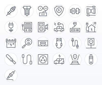 Plug Icon Set with 25 Regular Line 256x256 Display Perfect Graphics vector