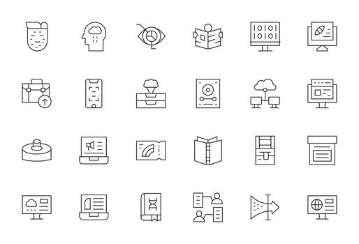 24 Thin Line Pixel Aligned Icons crafted for Information Technology 64x64 applications vector