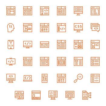 Html Exclusive Set featuring 35 Regular Line Display Perfect 256x256 Icons vector