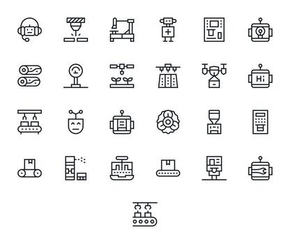 Automated Complete Package with 25 High Resolution Regular Line Pixel Optimized Icons vector