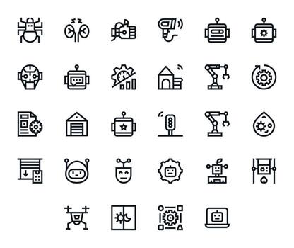 negrita línea estilo automatización íconos con 28 128x128 píxel alineado diseños vector