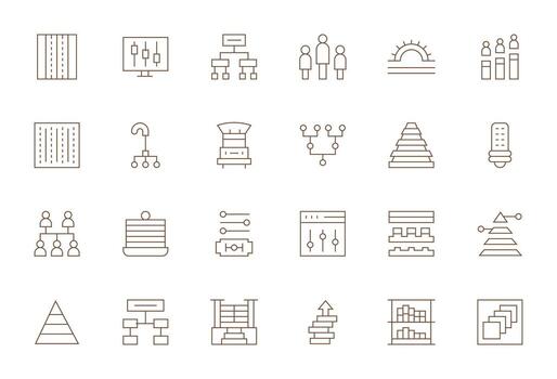 24 Icons for Levels featuring 64x64 Grid Fitted Thin Line Graphics vector
