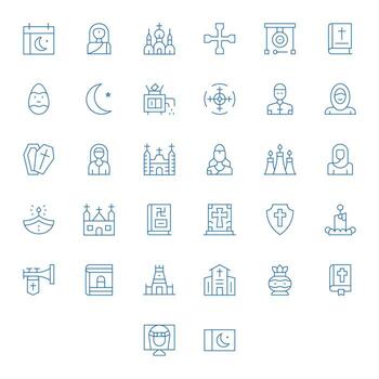 Religious Icon Set with 32 Thin Line 128x128 Editable Graphics vector