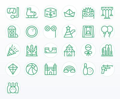 Regular Line Style Fun Icons with 25 High Resolution Grid Fitted Designs vector