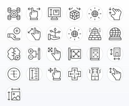 25 Regular Line Icons for Expand in crisp 64x64 Grid Fitted resolution vector
