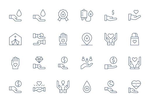24 Icons for Donation featuring Retina Ready Pixel Optimized Thin Line Graphics vector
