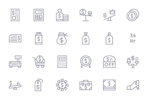 24 Grid Fitted Thin Line Icons designed for Price Interface vector