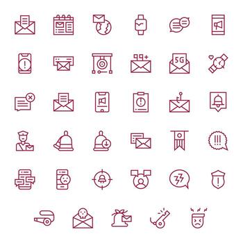 35 Icons for Notification optimized in Pixel Aligned 128x128 Regular Line resolution vector