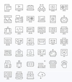 40 Detail Enhanced Thin Line Icons from Computer Collection vector