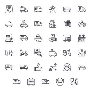 35 Icons inspired by Delivery Service in Display Perfect High Resolution Regular Line quality vector