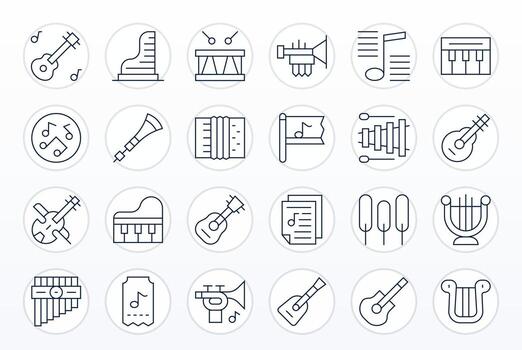Melody Icon Toolkit featuring 24 Pixel Aligned 128x128 Thin Line elements vector