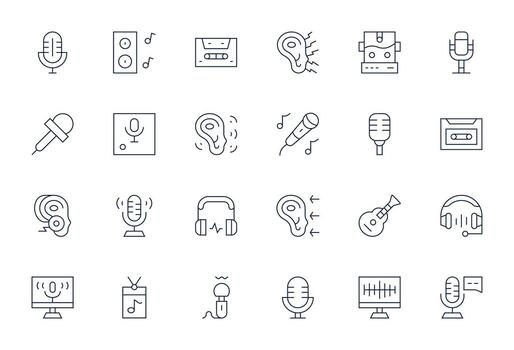Sound Recording Comprehensive Bundle with 24 Editable Thin Line 128x128 Icons vector