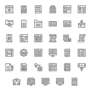 35 retina Listo íconos para contenido administración en píxel alineado regular línea formato vector