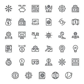 Resources Essential Set including 35 Pixel Optimized Regular Line 128x128 Icons vector