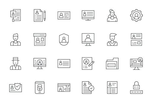24 Retina Ready Thin Line Pixel Optimized Icons for Personal Data Projects vector
