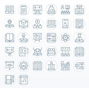 32 High Resolution Thin Line Icons optimized for Learning PIXEL Perfect display vector