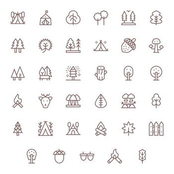 35 Regular Line Pixel Optimized Icons crafted for Woodland 256x256 applications vector