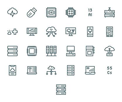 25 Regular Line Display Perfect Icons crafted for Computing Retina Ready applications vector