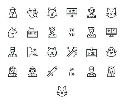 Character Icon Set with 25 Regular Line 256x256 Pixel Aligned Graphics vector