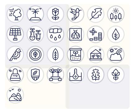 25 Regular Line Icons designed for Environment in 64x64 Grid Fitted format vector