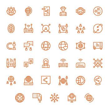 35 Regular Line Pixel Aligned Icons tailored for Networking 256x256 interface vector
