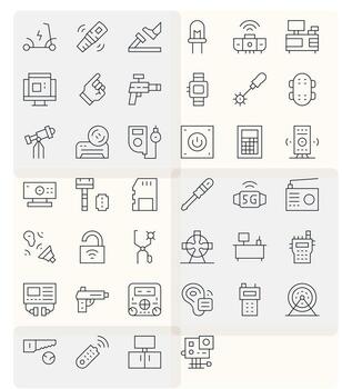 artilugio icono conjunto con 40 Delgado línea 256x256 píxel alineado gráficos vector