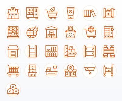 25 Icons for Products optimized in Editable 64x64 Regular Line resolution vector