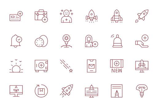 24 Thin Line Icons for New in crisp 256x256 Pixel Aligned resolution vector