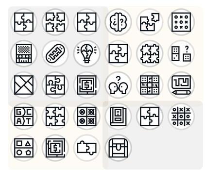Puzzle Design Icons featuring 28 Pixel Aligned Bold Line Style vector