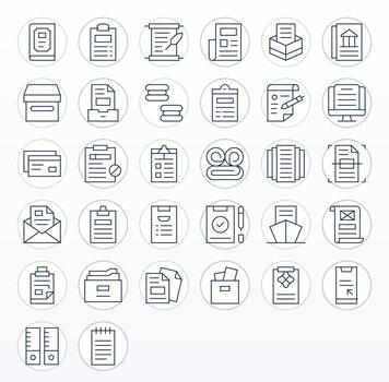 32 Thin Line Pixel Optimized Icons crafted for Paperwork Retina Ready applications vector